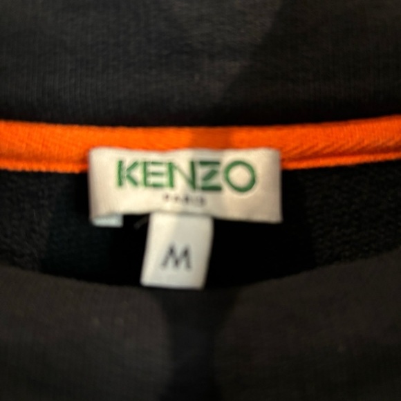 KENZO Sz M Embroidered Tiger Long Line Funnel Neck Front Pocket Sweatshirt Top - Picture 3 of 7